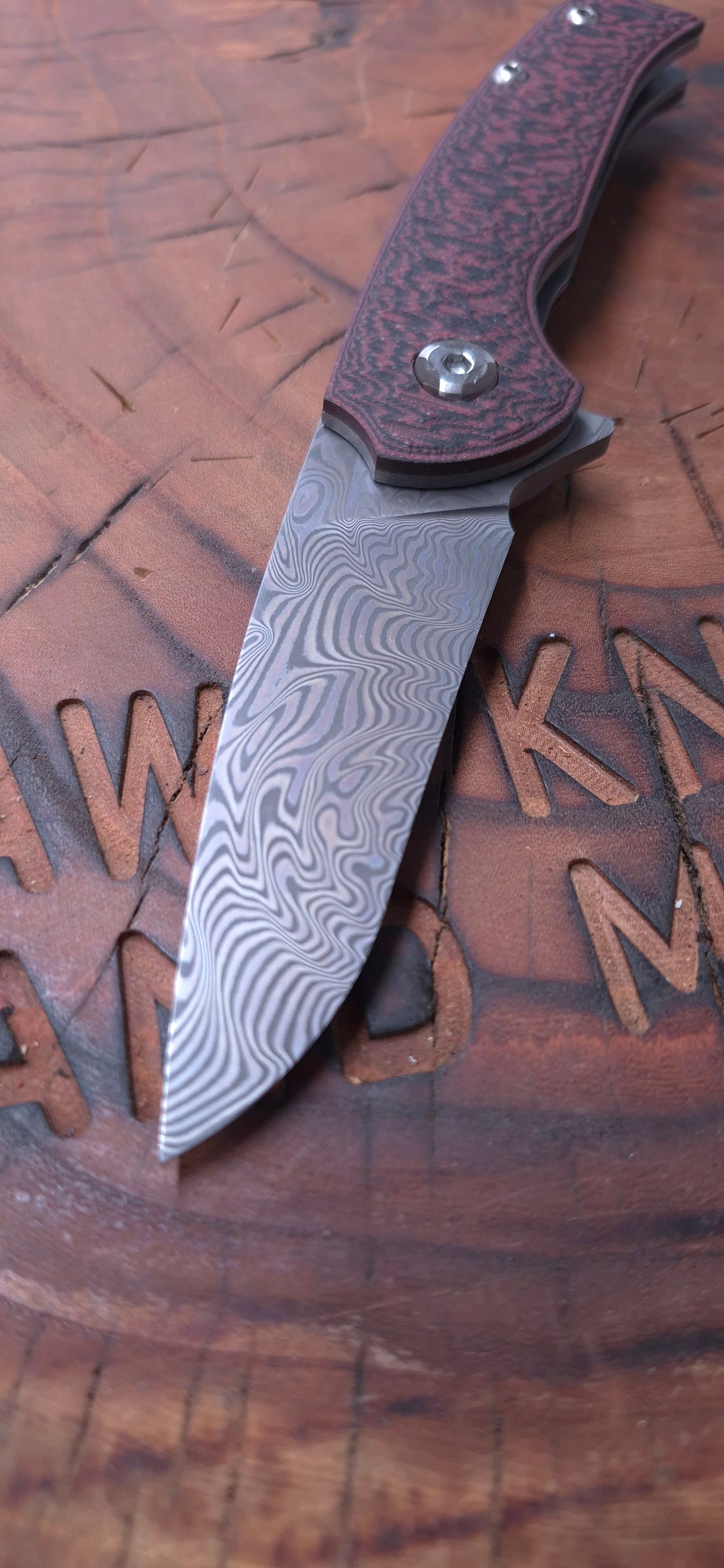 HAWK-1s STAINLESS DAMASCUS LINERLOCK POCKETKNIFE