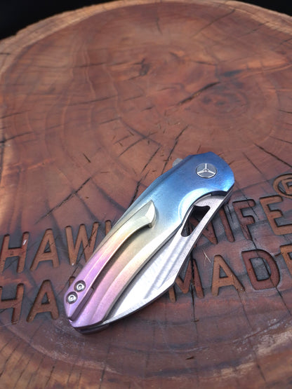 HAWK-9 PLUS(+) M390 FULL TITANIUM  (RAİNBOW ANODİZE) CUSTOM LINERLOCK ÇAKI