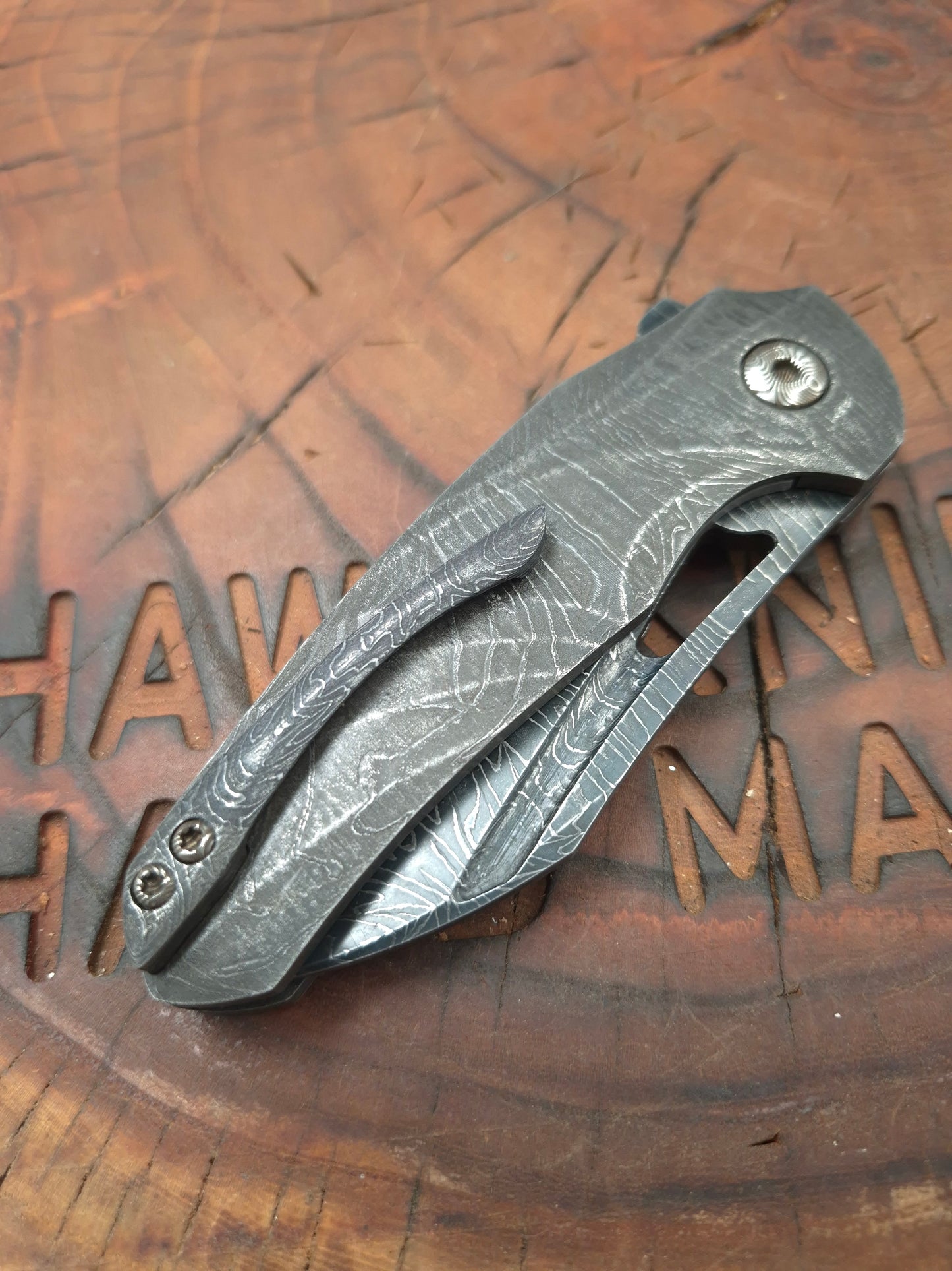 HAWK-9 PLUS(+) FULL CARBON DAMASCUS LINERLOCK FOLDING KNIFE