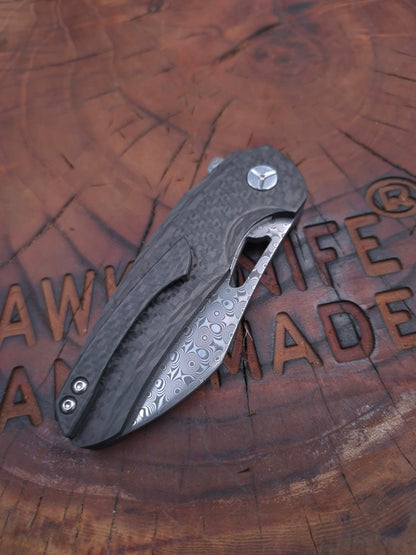 HAWK-9 PASLANMAZ DAMASCUS FULL KARBONFİBER LİNERLOCK ÇAKI