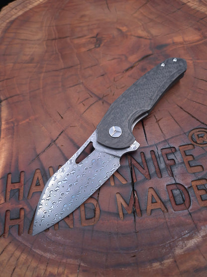 HAWK-9 PASLANMAZ DAMASCUS FULL KARBONFİBER LİNERLOCK ÇAKI