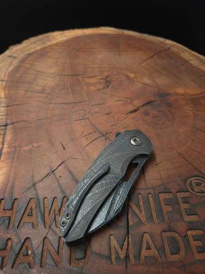 HAWK-9 PLUS(+) FULL CARBON DAMASCUS LINERLOCK FOLDING KNIFE