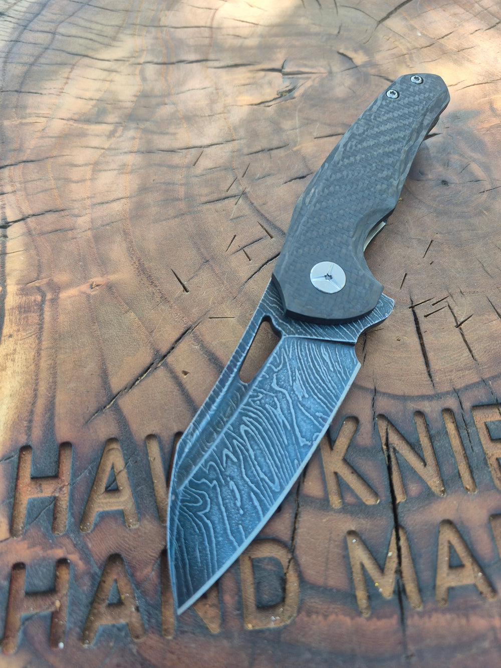 HAWK-9 PLUS(+) DAMASCUS FULL CARBON FIBER LINERLOCK FOLDING KNIFE