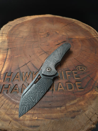 HAWK-9 PLUS(+) FULL CARBON DAMASCUS LINERLOCK FOLDING KNIFE