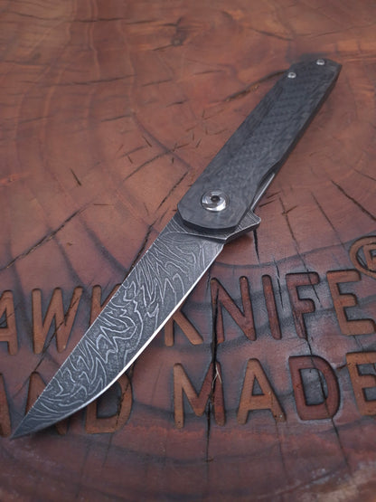 HWK-6 CARBON DAMASCUS FULL KARBONFİBER LİNERLOCK ÇAKI